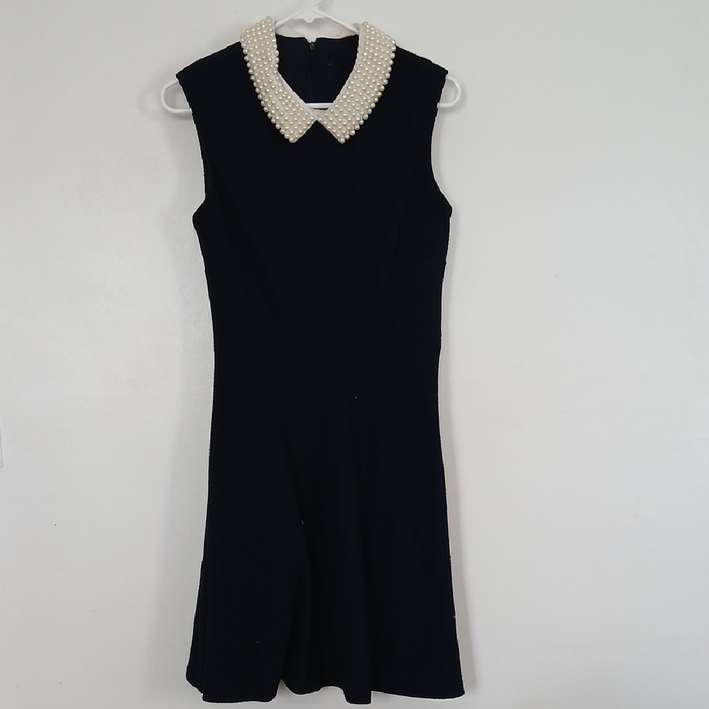 Betsey Johnson Black Sleeveless Dress With Faux Pearl Collar: M